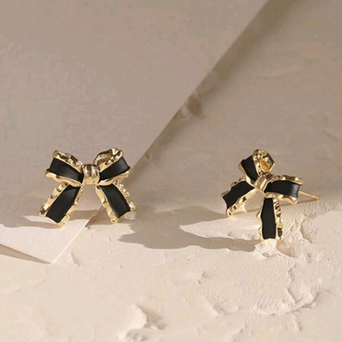 Black Enamel Bow Stud Earrings
